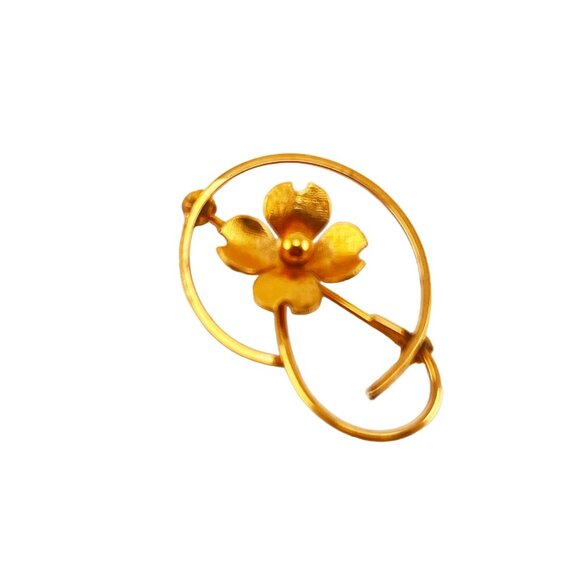 Van Dell 14K Gold Filled Dogwood Pin Brooch Textured Metal and Open Scroll - Picture 3 of 5